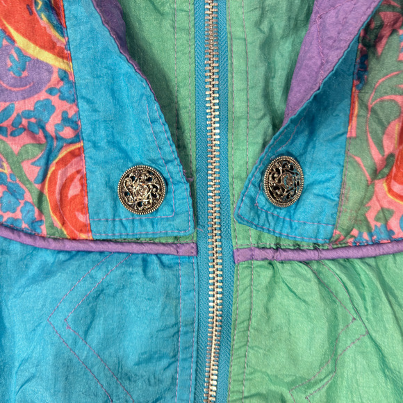 Giacca Sport Bomber Jacket Coat 80s 90s Shoulder Pads Retro Women's Size Medium - Picture 6 of 16